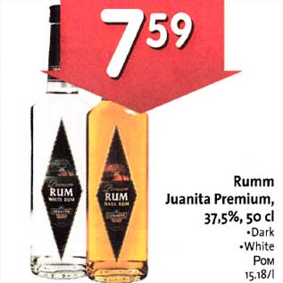 Allahindlus - Rumm Juanita Premium,37,5%, 50 cl .Dark .White