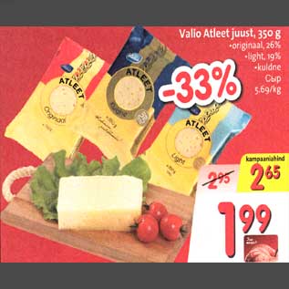 Allahindlus - Valio Atleet juust, 350g .originaal, 26% .light, 19% .kuldne