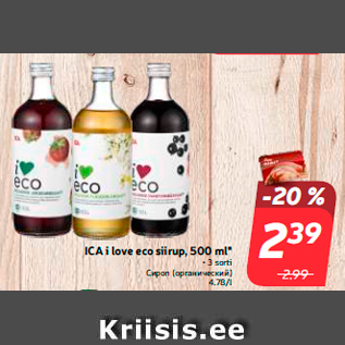 Allahindlus - ICA i love eco siirup, 500 ml*