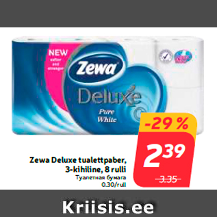 Allahindlus - Zewa Deluxe tualettpaber, 3-kihiline, 8 rulli