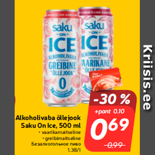 Allahindlus - Alkoholivaba õllejook Saku On Ice, 500 ml