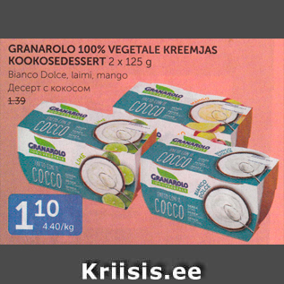 Allahindlus - GRANAROLO 100% VEGETALE KREEMJAS KOOKOSEDESSERT 2 X 125 G