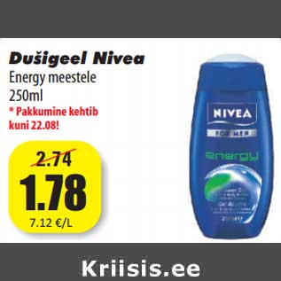 Allahindlus - Dušigeel Nivea Energy meestele 250ml