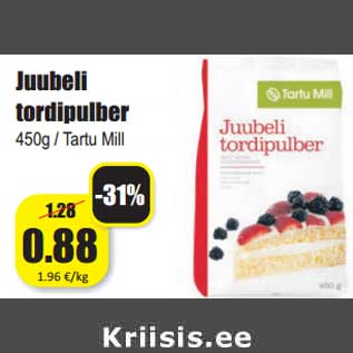 Allahindlus - Juubeli tordipulber 450g / Tartu Mill