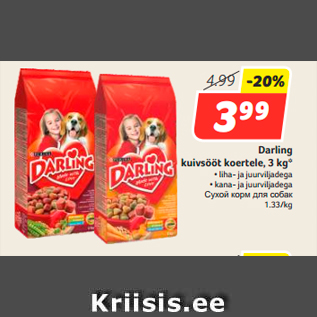 Allahindlus - Darling kuivsööt koertele, 3 kg*