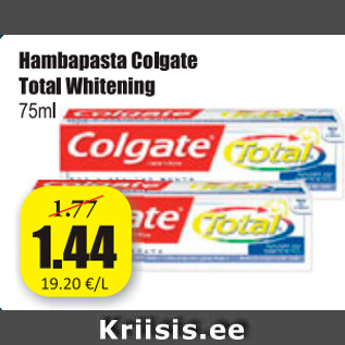 Allahindlus - Hambapasta Colgate Total Whitening 75 ml