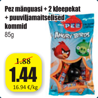 Allahindlus - Pez mänguasi + 2 kleepekat + puuviljamaitselised kommid 85 g