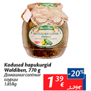 Allahindlus - Kodused hapukurgid Waldiben, 770 g