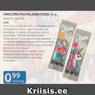 Allahindlus - UNICORN PUUVILJABATOON 30 G