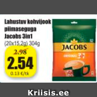 Allahindlus - Lahustuv kohvijook piimaseguga Jacobs 3in1