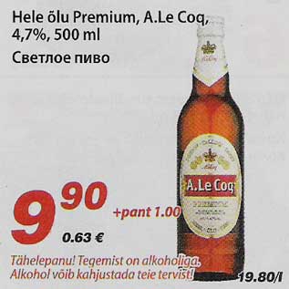 Allahindlus - Hele õlu Premium, A.Le Coq