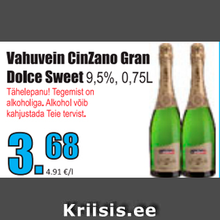 Allahindlus - Vahuvein CinZano Gran Dolce Sweet