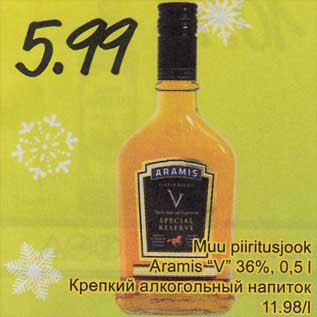 Allahindlus - Muu piiritusjook Aramis "V" 36%, 0,5 l