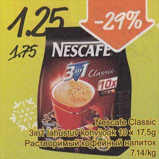 Allahindlus - Nescafe Classic 3in1 lahustuv kohvijook 10 x 17,5 g