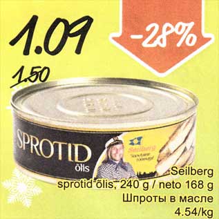 Allahindlus - Seilberg sprotid õlis, 240 g/neto 168 g