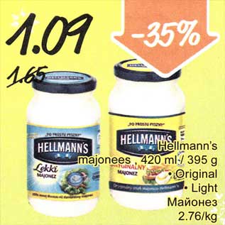 Allahindlus - Hellmann`s majonees, 420 ml/395 g