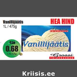 Allahindlus - Vanillijäätis 1L / 475g