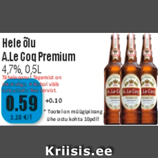 Allahindlus - Hele õlu A.Le Coq Premium