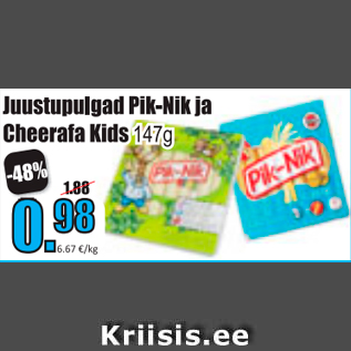 Allahindlus - Juustupulgad Pik-Nik ja Cheerafa Kids 147g