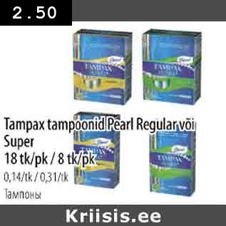 Allahindlus - Tampax tampoonid Pearl Regular või Super