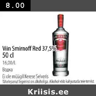 Allahindlus - Viin Smirnoff Red З7,5% 50 cl