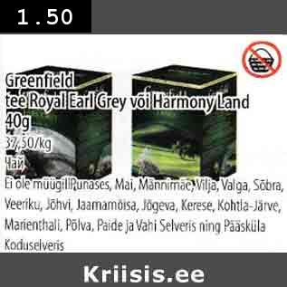 Allahindlus - Greenfield tee Royal Earl Grey või Harmony Land 40 g