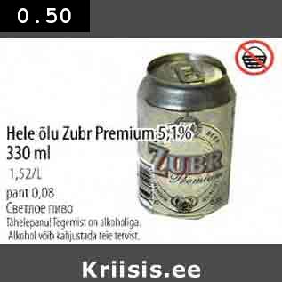 Allahindlus - Hele õlu Zubr Premium 5,1% 330 ml