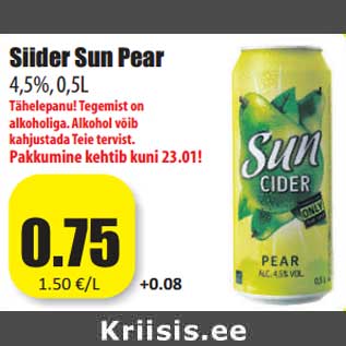 Allahindlus - Siider Sun Pear 4,5%, 0,5L