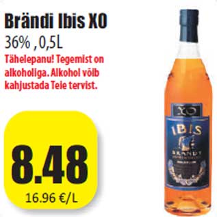 Allahindlus - Brändi Ibis XO 36% , 0,5L