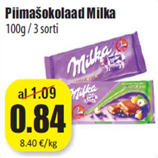 Allahindlus - Piimašokolaad Milka 100g / 3 sorti