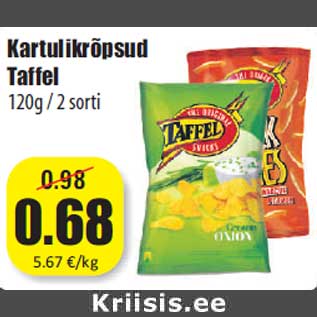 Allahindlus - Kartulikrõpsud Taffel 120g / 2 sorti