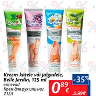 Allahindlus - Kreem kätele või jalgadele, Belle Jardin, 125 ml