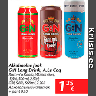 Allahindlus - Alkohoolne jook G:N Long Drink, A.Le Coq