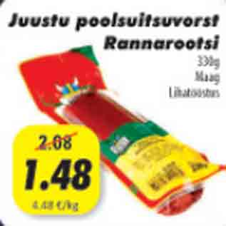 Allahindlus - Juustu poolsuitsuvorst Rannarootsi, 330g