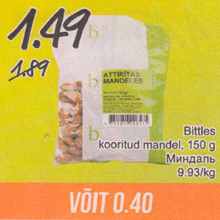 Allahindlus - Bittles kooritud mandel, 150 g