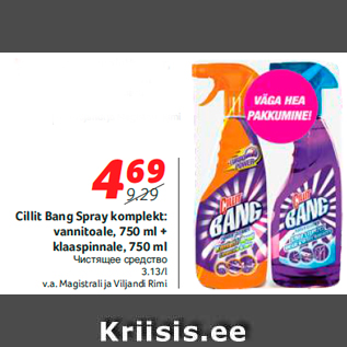 Allahindlus - Cillit Bang Spray komplekt: vannitoale,750 ml + klaaspinnale,750 ml