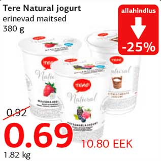 Allahindlus - Tere Natural jogurt erinevad maitsed 380 g