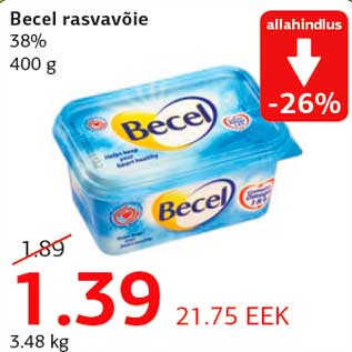 Allahindlus - Becel rasvavõie 38% 400 g