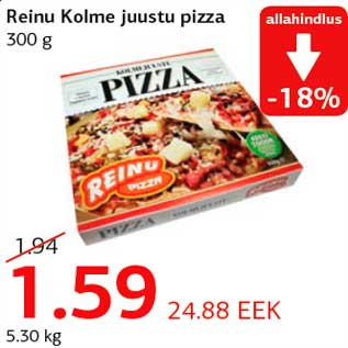 Allahindlus - Reinu Kolme juustu pizza 300 g