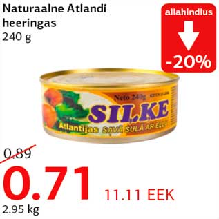 Allahindlus - Naturaalne Atlandi heeringas 240 g