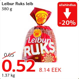 Allahindlus - Leibur Ruks leib 380 g