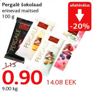 Allahindlus - Pergale šokolaad erinevad maitsed 100 g