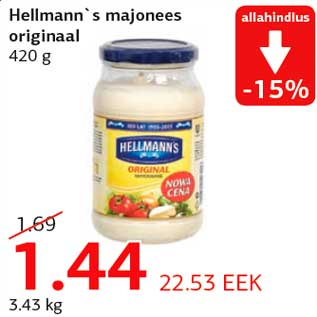 Allahindlus - Hellmann`s majonees originaal 420 g