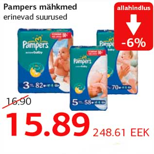 Allahindlus - Pampers mähkmed erinevad suurused