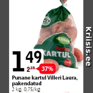 Allahindlus - Punane kartul Villeri Laura, pakendatud, 2 kg