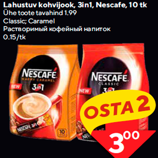 Allahindlus - Lahustuv kohvijook, 3in1, Nescafe, 10 tk Ühe toote tavahind 1.99