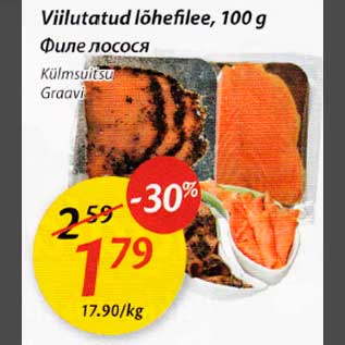 Allahindlus - Viilutatud lõhefilee, 100g Külmsuitsu, Graavi