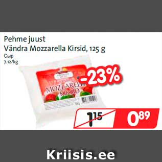 Allahindlus - Pehme juust Vändra Mozzarella Kirsid, 125 g