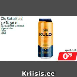 Allahindlus - Õlu Saku Kuld, 5,2 %, 50 cl