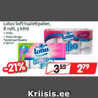 Allahindlus - Lotus Soft tualettpaber, 8 rulli, 3 kihti